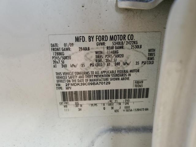 2FMDK39C09BA70129 - 2009 FORD EDGE LIMIT WHITE photo 12