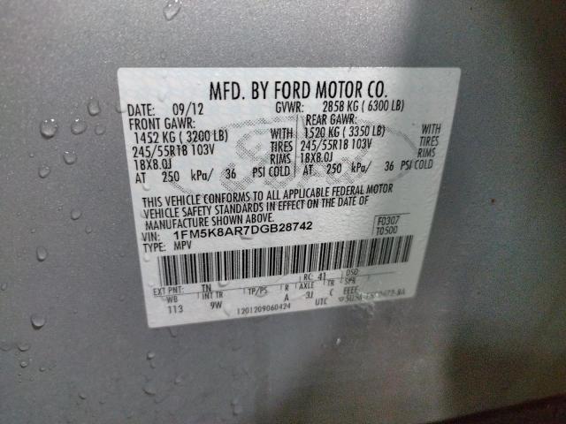 1FM5K8AR7DGB28742 - 2013 FORD EXPLORER P SILVER photo 13