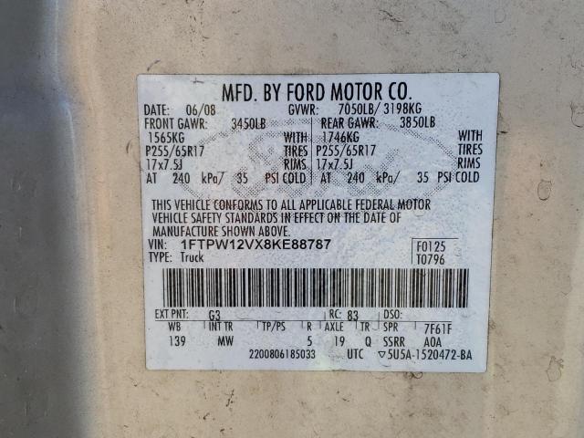 1FTPW12VX8KE88787 - 2008 FORD F150 SUPER GOLD photo 13