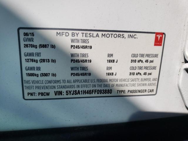 5YJSA1H46FF093880 - 2015 TESLA MODEL S P8 WHITE photo 10