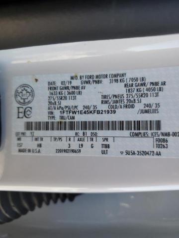 1FTFW1E45KFB21939 - 2019 FORD F150 SUPER WHITE photo 12