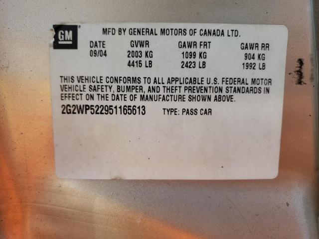 2G2WP522951165613 - 2005 PONTIAC GRAND PRIX ოქროსფერი ფოტო 10