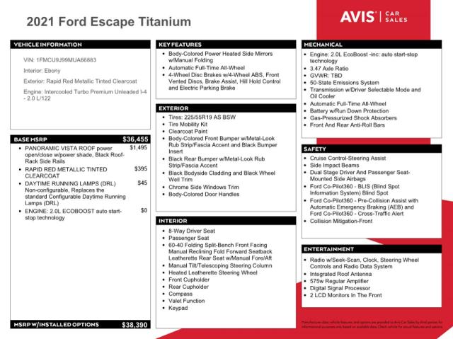 1FMCU9J99MUA66883 - 2021 FORD ESCAPE TIT RED photo 13