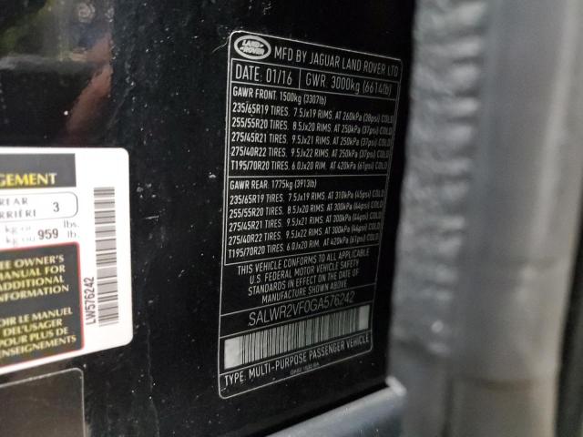SALWR2VF0GA576242 - 2016 LAND ROVER RANGE ROVE BLACK photo 13
