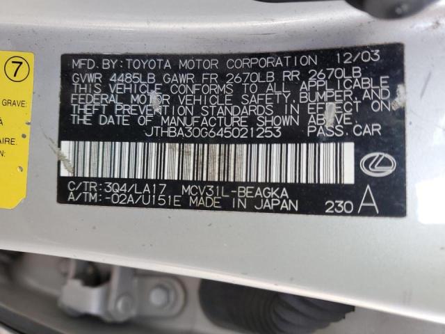 JTHBA30G645021253 - 2004 LEXUS ES SILVER photo 12