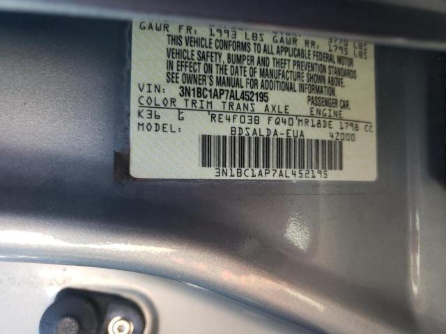 3N1BC1AP7AL452195 - 2010 NISSAN VERSA S SILVER photo 10