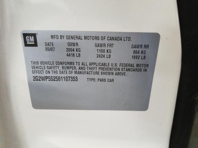 2G2WP552581107353 - 2008 PONTIAC GRAND PRIX თეთრი ფოტო 10