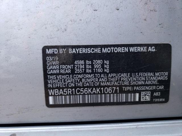 WBA5R1C56KAK10671 - 2019 BMW 330I SILVER photo 12