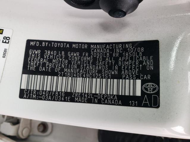 2T1BU40E49C125151 - 2009 TOYOTA COROLLA BA WHITE photo 12