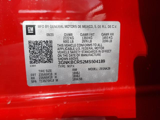 3GNKBCRS2MS504189 - 2021 CHEVROLET BLAZER 2LT RED photo 13