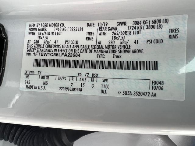 1FTEW1C56LFA22684 - 2020 FORD F150 SUPER WHITE photo 10