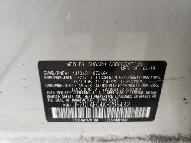 JF2GTAEC4KH295432 - 2019 SUBARU CROSSTREK WHITE photo 10