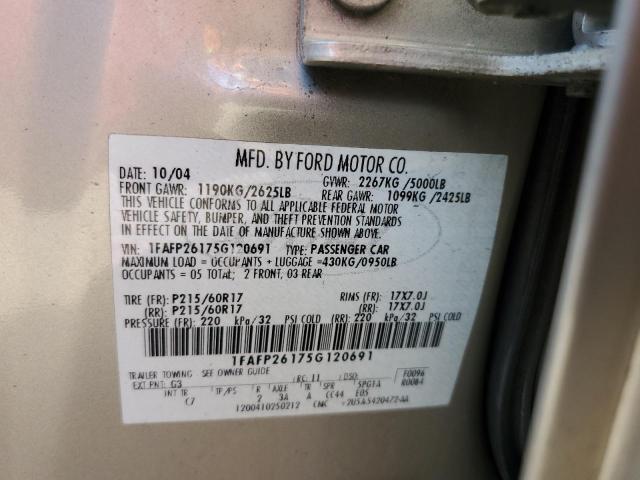 1FAFP26175G120691 - 2005 FORD FIVE HUNDR SILVER photo 12