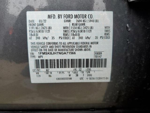 1FMSK8JH7NGA71566 - 2022 FORD EXPLORER T GRAY photo 13