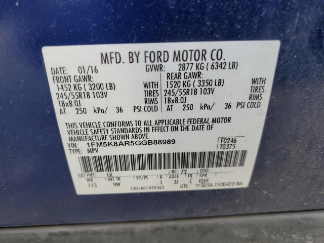 1FM5K8AR5GGB88989 - 2016 FORD EXPLORER P BLUE photo 14