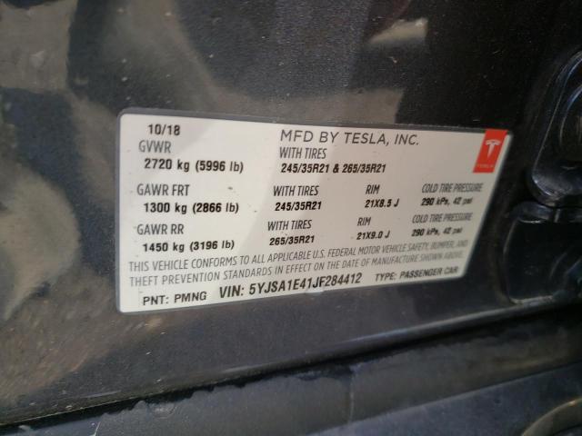 5YJSA1E41JF284412 - 2018 TESLA MODEL S Մոխրագույն լուսանկար 12