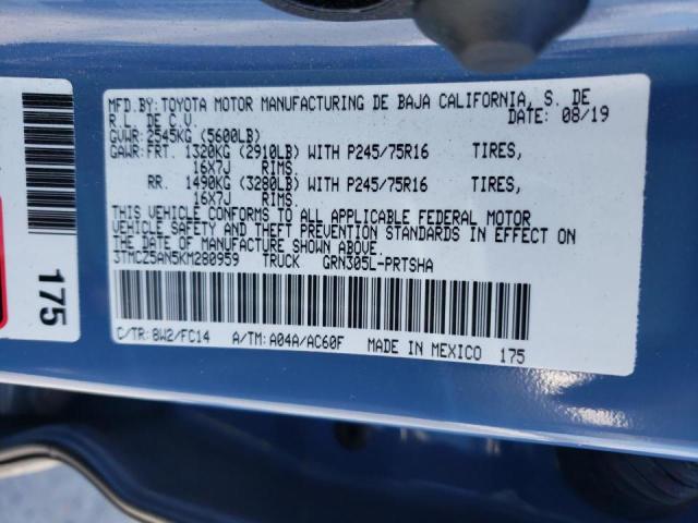 3TMCZ5AN5KM280959 - 2019 TOYOTA TACOMA DOUBLE CAB  foto 10