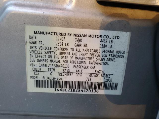 1N4BL21E28N470136 - 2008 NISSAN ALTIMA 3.5 SILVER photo 12