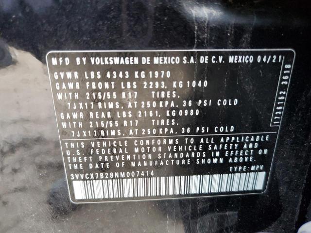 3VVCX7B28NM007414 - 2022 VOLKSWAGEN TAOS S BLACK photo 13