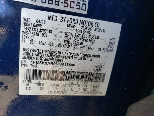 1FM5K8AR9DGA38606 - 2013 FORD EXPLORER P BLUE photo 13