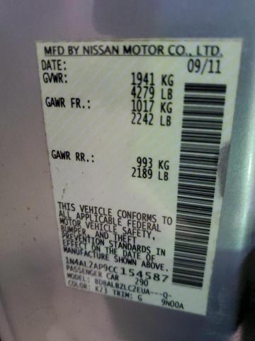 1N4AL2AP9CC154587 - 2012 NISSAN ALTIMA BAS SILVER photo 12