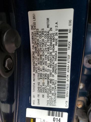 5TEMU52N87Z447911 - 2007 TOYOTA TACOMA DOU BLUE photo 12