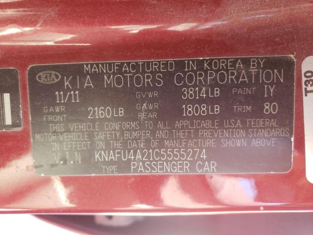 KNAFU4A21C5555274 - 2012 KIA FORTE EX RED photo 10