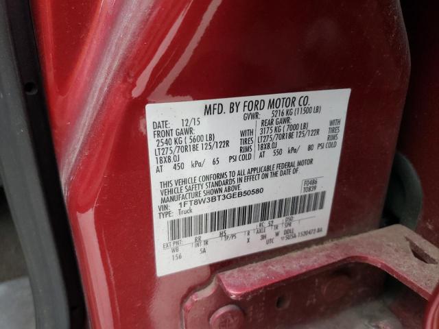 1FT8W3BT3GEB50580 - 2016 FORD F350 SUPER RED photo 12