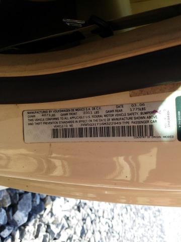 3VWSG31Y16M322949 - 2006 VOLKSWAGEN NEW BEETLE 奶油色 照片 10