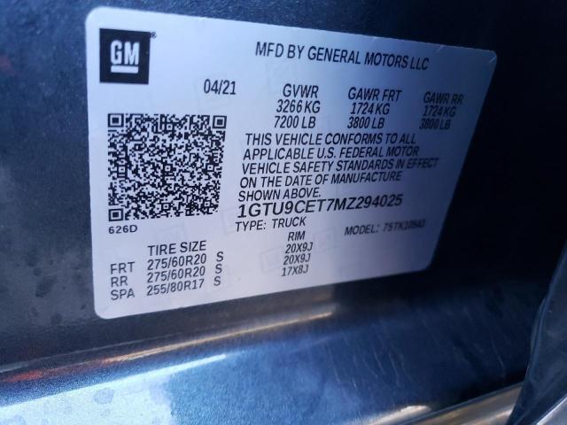 1GTU9CET7MZ294025 - 2021 GMC SIERRA K15 GRAY photo 12