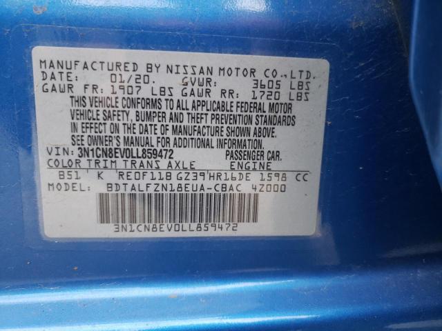 3N1CN8EV0LL859472 - 2020 NISSAN VERSA SV BLUE photo 10