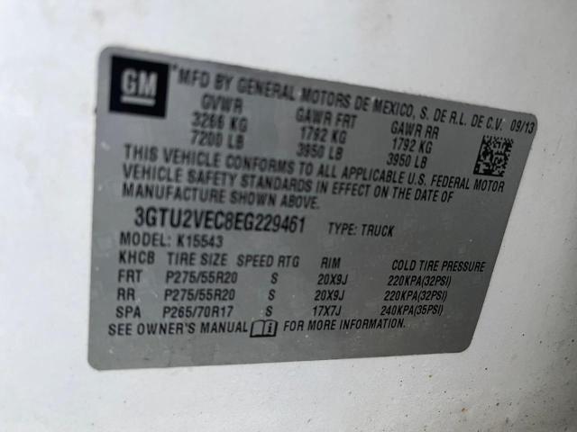 3GTU2VEC8EG229461 - 2014 GMC SIERRA K15 WHITE photo 10