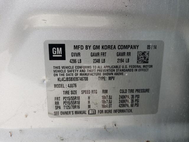 KL4CJBSBXEB746708 - 2014 BUICK ENCORE CON 银色 照片 13