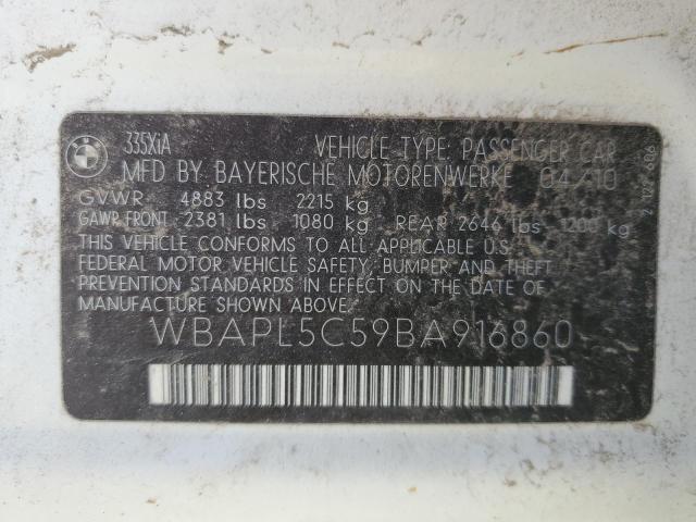 WBAPL5C59BA916860 - 2011 BMW 335 XI WHITE photo 12