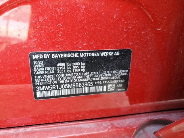 3MW5R1J05M8B63865 - 2021 BMW 330I RED photo 12