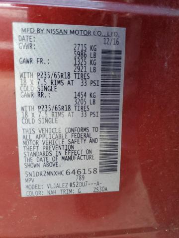 5N1DR2MNXHC646158 - 2017 NISSAN PATHFINDER RED photo 13