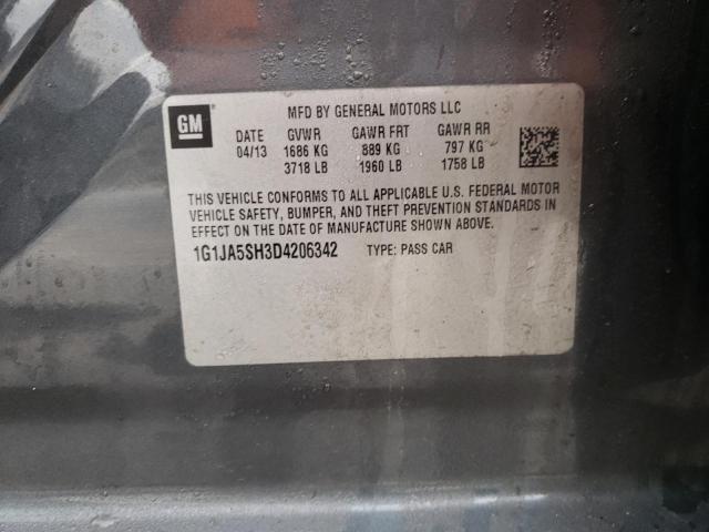 1G1JA5SH3D4206342 - 2013 CHEVROLET SONIC LS GRAY photo 10