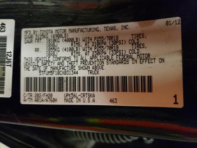 5TFUM5F10CX031344 - 2012 TOYOTA TUNDRA DOU BLACK photo 12