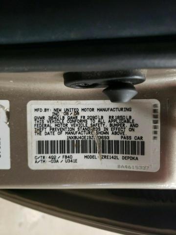 1NXBU40E19Z093693 - 2009 TOYOTA COROLLA BA BEIGE photo 12