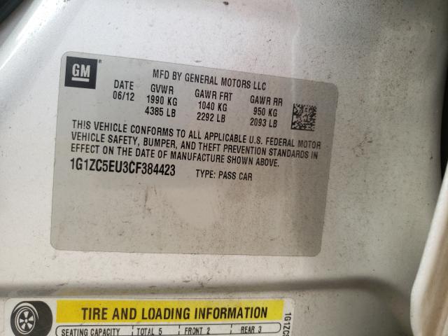 1G1ZC5EU3CF384423 - 2012 CHEVROLET MALIBU 1LT ვერცხლისფერი ფოტო 10