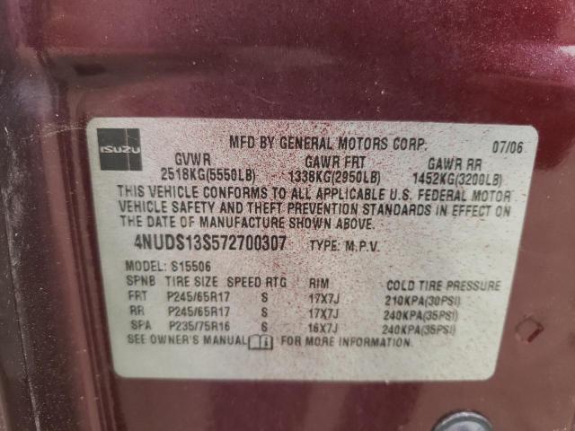4NUDS13S572700307 - 2007 ISUZU ASCENDER S 勃艮第红 照片 10