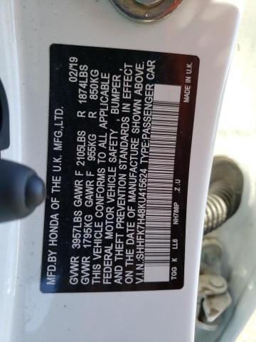 SHHFK7H48KU415624 - 2019 HONDA CIVIC SPOR WHITE photo 10