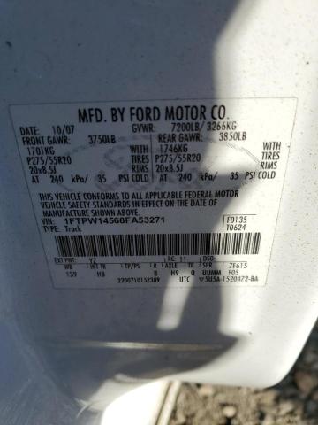 1FTPW14568FA53271 - 2008 FORD F150 SUPER WHITE photo 12