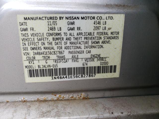 1N4BA41E56C827867 - 2006 NISSAN MAXIMA SILVER photo 12