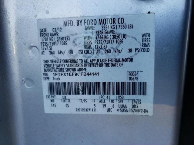 1FTFX1EF9CFB44141 - 2012 FORD F150 SUPER SILVER photo 12