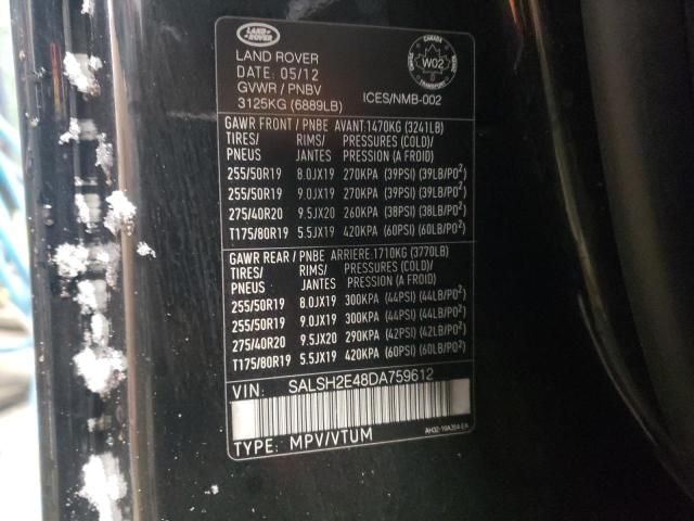 SALSH2E48DA759612 - 2013 LAND ROVER RANGE ROVE BLACK photo 13