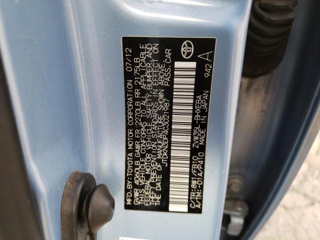 JTDKN3DP4C3021987 - 2012 TOYOTA PRIUS PLUG BLUE photo 12