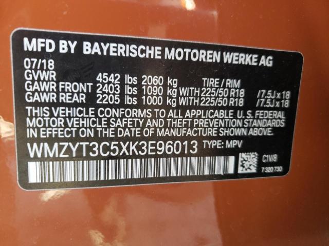 WMZYT3C5XK3E96013 - 2019 MINI COOPER S C ORANGE photo 12