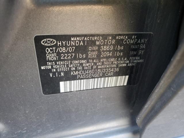 KMHDU46D18U335436 - 2008 HYUNDAI ELANTRA GL GRAY photo 13