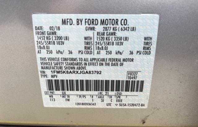 1FM5K8ARXJGA83792 - 2018 FORD EXPLORER P SILVER photo 10